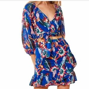 Red Carter 2 piece Skirt Set Coord Paradise Tropical Floral Small Medium